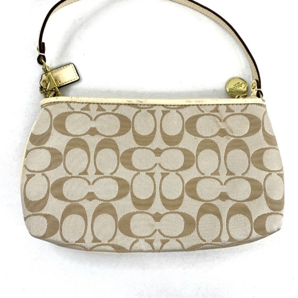 Coach Cream Beige Signature Sateen Jacquard Large Wristlet Mini Shoulder Bag - Picture 2 of 4